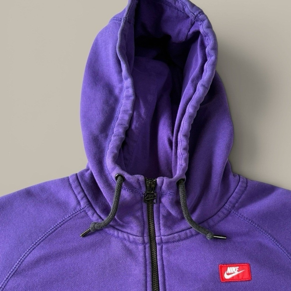 Nike Big Logo Full Zip Hoodie Fleece Size M Purple Raglan Graphic Sweatshirt - Picture 7 of 7